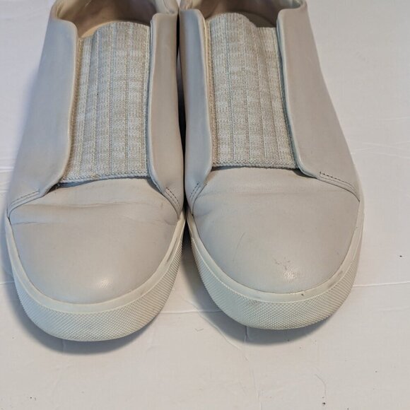 Vince Cantara Leather Sneaker Slip On Shoes Knit Upper Size 38 Ivory Cream Color - Picture 3 of 11